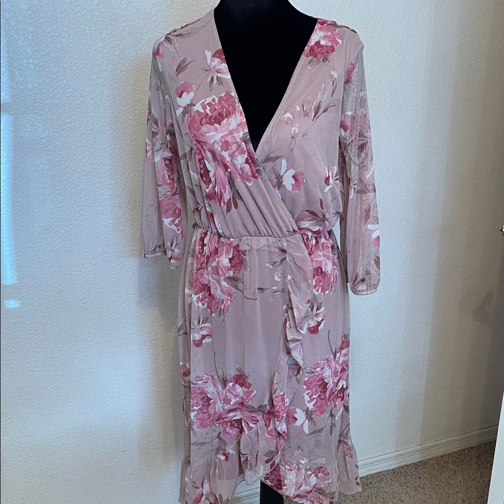 Blush Pink Floral Wrap Dress